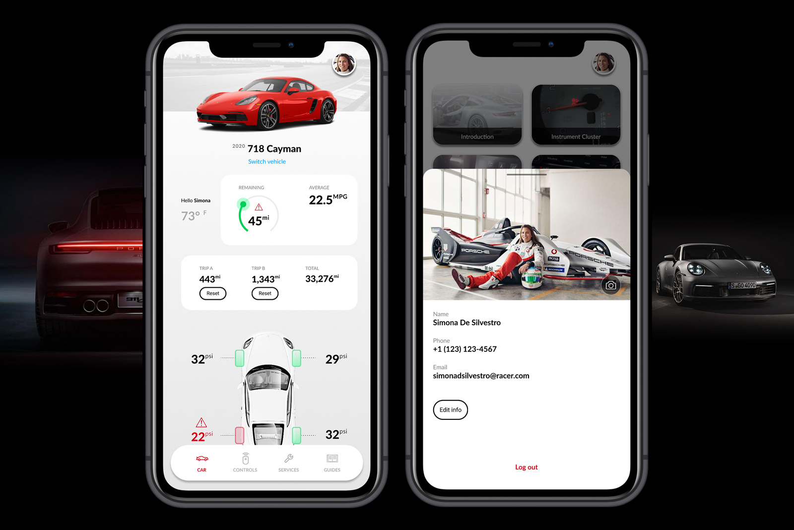 Mockups of Porsche Play app