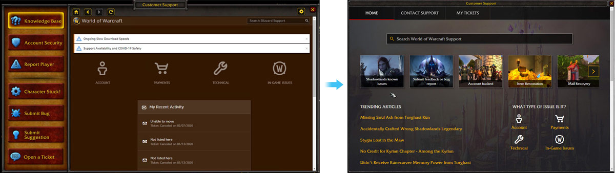World of Warcraft Support - Redesign